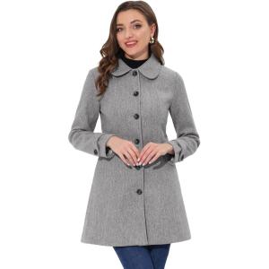 image:imageAllegra K Womens Peter Pan Collar Overcoat Single Breasted Pockets Winter Long CoatSolid Grey