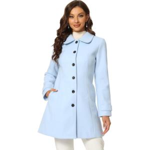 image:imageAllegra K Womens Peter Pan Collar Overcoat Single Breasted Pockets Winter Long CoatSolid Light Blue