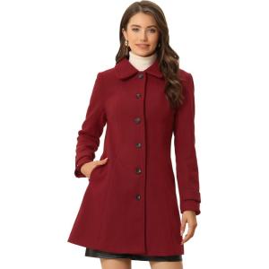 image:imageAllegra K Womens Peter Pan Collar Overcoat Single Breasted Pockets Winter Long CoatSolid Red