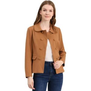 image:imageAllegra K Womens Peter Pan Collar Peacoat Double Breasted Short CoatBrown