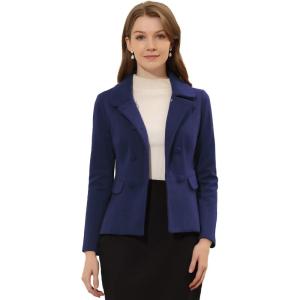image:imageAllegra K Womens Peter Pan Collar Peacoat Double Breasted Short CoatDark Blue