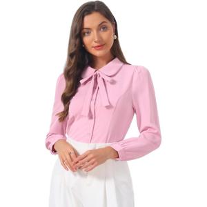 image:imageAllegra K Womens Peter Pan Collar Shirt 1950s Vintage Bow Tie Neck Dressy Casual Button Down BlouseDusty Pink