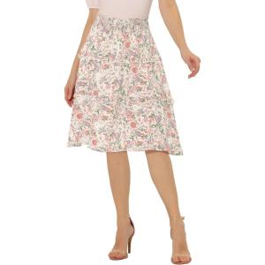 image:imageAllegra K Womens Summer Floral Chiffon Skirts Smocked Elastic Waist ALine Below Knee Length Ruffle Tiered SkirtWhite2