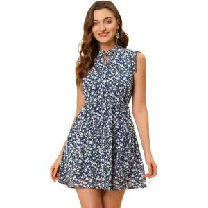 image:imageAllegra K Womens Summer Floral Ruffle Sleeveless Tie Neck Chiffon Flowy Mini Dress
