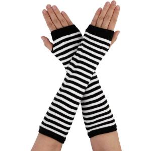 image:imageAllegra K Womens Winter Warmers Fingerless Thumbhole Elastic Long Knitted Party Costume GlovesBlackwhite