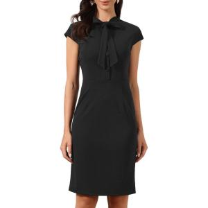 image:imageAllegra K Work Dress for Women Cap Sleeve Bow Tie Side Zipper Sheath Business Casual Bodycon DressesBlack