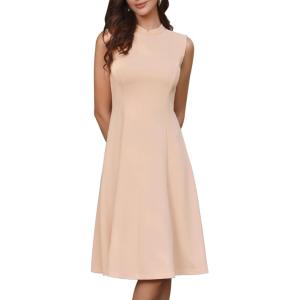 image:imageAllegra K Work Dresses for Womens 2026 Mock Neck Sleeveless A Line Midi DressBeige