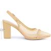 image:imageAllegra K Womens Pointed Toe Mesh Heel Buckle Decor Chunky Heels PumpsBeige