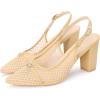 image:imageAllegra K Womens Pointed Toe Mesh Heel Buckle Decor Chunky Heels PumpsBeige