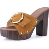 image:imageAllegra K Womens Buckle Slip on Platform Chunky Heels SandalsBrown