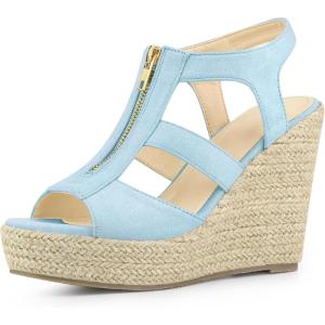 image:imageAllegra K Womens Wedges Zipper Sandals Platform Wedges Heels SandalsLight Blue