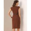 image:imageAllegra K Business Dress for Womens Work Elegant 2026 Cap Sleeve Belted Office Sheath DressesBrown