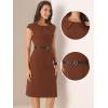 image:imageAllegra K Business Dress for Womens Work Elegant 2026 Cap Sleeve Belted Office Sheath DressesBrown