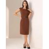 image:imageAllegra K Business Dress for Womens Work Elegant 2026 Cap Sleeve Belted Office Sheath DressesBrown