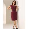 image:imageAllegra K Business Dress for Womens Work Elegant 2026 Cap Sleeve Belted Office Sheath DressesBurgundy