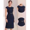 image:imageAllegra K Business Dress for Womens Work Elegant 2026 Cap Sleeve Belted Office Sheath DressesDark Blue
