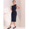 image:imageAllegra K Business Dress for Womens Work Elegant 2026 Cap Sleeve Belted Office Sheath DressesDark Blue
