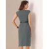 image:imageAllegra K Business Dress for Womens Work Elegant 2026 Cap Sleeve Belted Office Sheath DressesDark Grey
