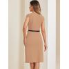 image:imageAllegra K Business Dress for Womens Work Elegant 2026 Cap Sleeve Belted Office Sheath DressesKhaki