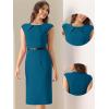 image:imageAllegra K Business Dress for Womens Work Elegant 2026 Cap Sleeve Belted Office Sheath DressesLake Blue