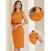 image:imageAllegra K Business Dress for Womens Work Elegant 2026 Cap Sleeve Belted Office Sheath DressesOrange
