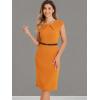 image:imageAllegra K Business Dress for Womens Work Elegant 2026 Cap Sleeve Belted Office Sheath DressesOrange