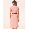 image:imageAllegra K Business Dress for Womens Work Elegant 2026 Cap Sleeve Belted Office Sheath DressesPink