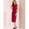 image:imageAllegra K Business Dress for Womens Work Elegant 2026 Cap Sleeve Belted Office Sheath DressesRed