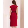 image:imageAllegra K Business Dress for Womens Work Elegant 2026 Cap Sleeve Belted Office Sheath DressesRed