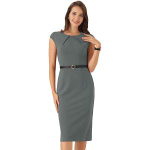 image:imageAllegra K Business Dress for Womens Work Elegant 2026 Cap Sleeve Belted Office Sheath DressesDark Grey