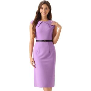 image:imageAllegra K Business Dress for Womens Work Elegant 2026 Cap Sleeve Belted Office Sheath DressesLavender