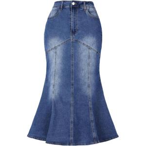image:imageAllegra K Denim Jean Skirt for Women Casual Washed High Waisted Fishtail Midi Jean SkirtsBlue