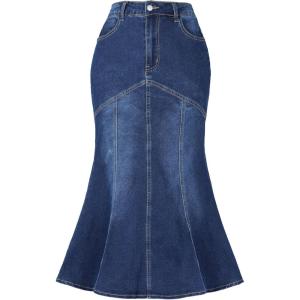 image:imageAllegra K Denim Jean Skirt for Women Casual Washed High Waisted Fishtail Midi Jean SkirtsDark Blue