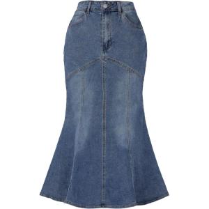 image:imageAllegra K Denim Jean Skirt for Women Casual Washed High Waisted Fishtail Midi Jean SkirtsGrey Blue