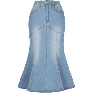 image:imageAllegra K Denim Jean Skirt for Women Casual Washed High Waisted Fishtail Midi Jean SkirtsLight Blue