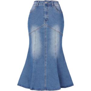 image:imageAllegra K Denim Jean Skirt for Women Casual Washed High Waisted Fishtail Midi Jean SkirtsSky Blue