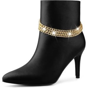 image:imageAllegra K Womens Pointy Toe Stiletto Heels Chain Ankle BootsBlack
