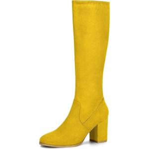 image:imageAllegra K Womens Side Zipper Chunky Heel Knee High Yellow Boots 10 M US 