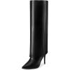 image:imageAllegra K Knee High Boots Women Pointed Toe Stiletto Heel Shark Boots Fold Over Boots for WomenBlack