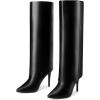 image:imageAllegra K Knee High Boots Women Pointed Toe Stiletto Heel Shark Boots Fold Over Boots for WomenBlack