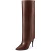 image:imageAllegra K Knee High Boots Women Pointed Toe Stiletto Heel Shark Boots Fold Over Boots for WomenBrown