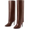 image:imageAllegra K Knee High Boots Women Pointed Toe Stiletto Heel Shark Boots Fold Over Boots for WomenBrown