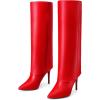 image:imageAllegra K Knee High Boots Women Pointed Toe Stiletto Heel Shark Boots Fold Over Boots for WomenRed