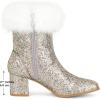 image:imageAllegra K Sparkly Glitter Boots for Women Square Toe Chunky Heel Faux Fur Ankle BootsSilver
