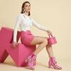 image:imageAllegra K Womens Pointed Toe Zip Striped Chunky Heels Ankle BootsHot Pink