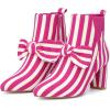 image:imageAllegra K Womens Pointed Toe Zip Striped Chunky Heels Ankle BootsHot Pink