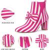 image:imageAllegra K Womens Pointed Toe Zip Striped Chunky Heels Ankle BootsHot Pink
