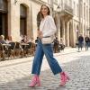 image:imageAllegra K Womens Pointed Toe Zip Striped Chunky Heels Ankle BootsHot Pink