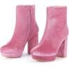 image:imageAllegra K Womens Platform Block Heels Faux Velvet Ankle BootsPink
