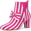 image:imageAllegra K Womens Pointed Toe Zip Striped Chunky Heels Ankle BootsHot Pink